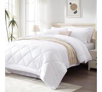 Love's Cabin Queen White 7 Piece Comforter Set, Full Bed in a Bag, All Season Bedding Set with 1 Comforter, 1 Flat Sheet, 1 Fitted Sheet, 2 Pillowcases and 2 Pillow Shams