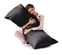 Love's cabin Satin Body Pillow Pillowcase, Similar to Silk Body Pillow Cover with Envelope Closure, Silky Cooling Long Pillowcases for Hair and Skin, 20x54 inches, Black