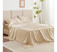 Love's cabin Satin King Sheet Sets - 4 Piece Beige Silky Sheets King Size Bed Set with Deep Pocket, Luxury Silk Feel King Size Satin Sheet Set (1 Flat Sheet,1 Fitted Sheet,2 Pillow Cases)