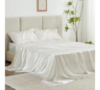 Love's cabin Satin King Sheet Sets - 4 Piece Ivory Silky Sheets King Size Bed Set with Deep Pocket, Luxury Silk Feel King Size Satin Sheet Set (1 Flat Sheet,1 Fitted Sheet,2 Pillow Cases)