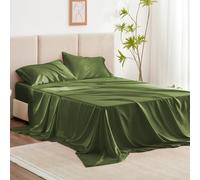 Love's cabin Satin King Sheet Sets - 4 Piece Sage Silky Sheets King Size Bed Set with Deep Pocket, Luxury Silk Feel King Size Satin Sheet Set (1 Flat Sheet,1 Fitted Sheet,2 Pillow Cases)