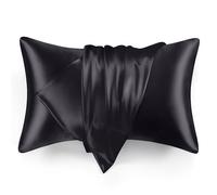 Love's cabin Satin Pillowcase for Hair and Skin, Similar to Silk Pillow Cases 2 Pack, Pillow Cases Standard Size Set of 2, Satin Cooling Pillow Covers with Envelope Closure, 20x26 Inches, Black