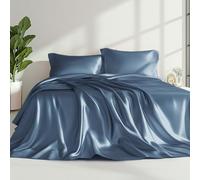 Love's cabin Satin Queen Sheets Set - 4 Piece Ash Blue Silky Bed Sheets Set with Deep Pocket, Luxury Silk Feel Satin Queen Size Sheet Set (1 Flat Sheet,1 Fitted Sheet,2 Pillow Cases)
