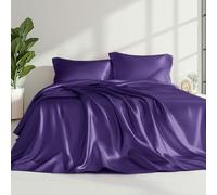 Love's cabin Satin Queen Sheets Set - 4 Piece Purple Silky Bed Sheets Set with Deep Pocket, Luxury Silk Feel Satin Queen Size Sheet Set (1 Flat Sheet,1 Fitted Sheet,2 Pillow Cases)