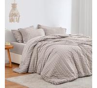 Love's cabin Seersucker Burlwood 7 Pieces Comforter Set Full, All Season Bedding Set, Full Bed in a Bag Comforter Set with Comforter, Flat Sheet, Fitted Sheet, Pillowcase and Pillow Sham