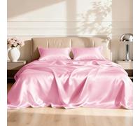 Love's cabin Twin Satin Sheets Sets - 3 Piece Pink Silky Bed Sheets with Deep Pockets, Luxury Silk Feel Satin Twin Size Sheet Set Bedding Set (1 Flat Sheet,1 Fitted Sheet,1 Pillow case)