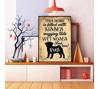 Loves Dogs This Home is Filled with Kisses Wagging Tail Wet Nose Love Pug Decor Metal Sign Tin Sign Decor Poster Wall Art Poster 8X12 Inches