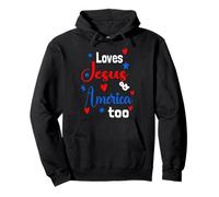 Loves Jesus and America Too God Christian 4th of July 2023 Pullover Hoodie