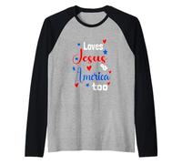 Loves Jesus and America Too God Christian 4th of July 2023 Raglan Baseball Tee