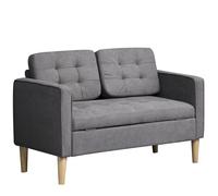 Loveseat Sofa 2 Seater Grey Cotton Upholstery Storage EucalyptusWood 117x62x78cm