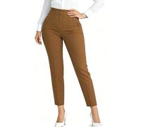 LOVESHOOT Womens Stretchy Dress Pants 2026 Trendy High Waisted Pleated Straight Leg Business Work Casual Trousers, Tobacco, M