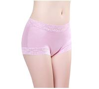 LoveSilk Women's 100% Silk Knitted Medium Rise Lace Knickers Light Purple Size XL