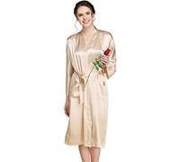 LoveSilk Women's Pure Silk Robe Bathrobe Sleepwear Champagne Size M (One Robe)