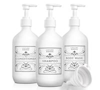 Lovesome House Refillable Shampoo and Conditioner Bottles - White Shower Dispenser Set of 3-16oz - Shampoo Conditioner Body Wash Dispenser