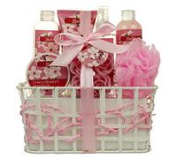 Lovestee Father's Day Bath Gift Set – Bath and Body Cherry Scent Spa Gift Basket for Men/Woman Includes Loofah Bath Sponge Bath Salts Body Lotion Rose Petals Body Mist Cherry Shower Gel And Bubble Bath