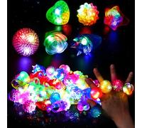 LovesTown 24PCS LED Light up Rings, 6 Styles Glow in the Dark Party Supplies Flashing Glow Kids Bulk Rings for Halloween Christmas Birthday Goodie Bag Fillers Classroom Prizes