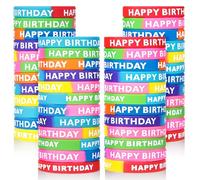 LovesTown 48PCS Happy Birthday Rubber Bracelets for Kids Classroom, Silicone Stretch Wristbands for Kids Adults Birthday Party Favors