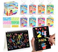 LovesTown Scratch Party Favors for Kids, 32 Pack Rainbow Scratch Art Notebook Craft Kit for Birthday Goodie Bags Stuffers Classroom Prizes