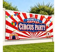 LovesTown Welcome to the Circus Party Backdrop, 70.9 x 35.4 in | Water-Resistant Polyester, Easy Hanging with 4 Grommets & 32.8 ft Rope, for Carnival Parties, Photos & Cake Tables