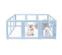 LoveTail DIY Clear Acrylic Dog Playpen House,Quick Easy Assembly and Disassembly,Strong Floor Suction,Indoor and Outdoor Use,Easy Cleansing Puppy Fence (Sky Blue, 23.6" H, 10PCS)