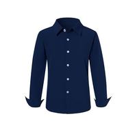 Loveternal Boy Long Sleeve Shirts Formal Uniforms Shirt Classic Collar Button-Down Solid Tops for Boys Navy 13-14 Year