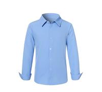 Loveternal Boy Solid School Uniforms Button-Down Tops Boy's Lapel Collar Classic School Graduation Shirts Light Blue 9-10 Year