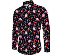 Loveternal Men's Christmas Shirt, Casual Funky 3D Printed Xmas Dress Shirt, Long Sleeve Button Down Slim Fit Santa Blouse, XXL