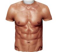 Loveternal T-Shirt 3D Six-Pack Abs Pattern Casual Graphic Short Sleeve Tee Top L