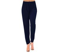 Lovetoenvy Ladies Elasticated Pull Up Casual Silky ITY Everday Trousers (XL (16-18), Navy)