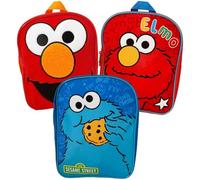 LOVETRENDS 3 Pack Kids Character Backpack Set - Red Elmo and Blue Cookie Monster School Bags with Adjustable Straps, Lightweight Backpacks for Nursery, School, Travel and Gifts Sesame Street