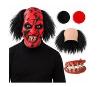 LOVETRENDS Adult Halloween Monster Face Paint Wig Fake Teeth Makeup Set | red and black face paint, black bald cap wig, novelty fake teeth, complete horror set, one size
