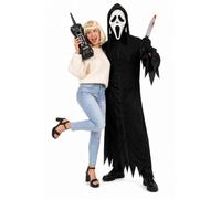 LOVETRENDS Adults Halloween Couple Costume Ghost Killer & Casey - Blonde Wig Screamer Mask Inflatable Phone Prop & Bloody Prop