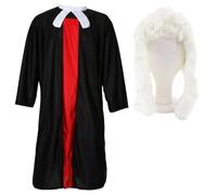 LOVETRENDS Adults Judge Costume - Black Robe with Red Panel, White Collar & Curly Judge Wig - Mens Womens Unisex Legal Courtroom Fancy Dress Outfit Funny Role Play