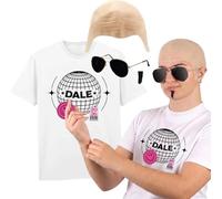LOVETRENDS Adults Mr Worldwide Costume Set - Printed Dale T-Shirt, Nude Bald Cap, Black Sunglasses, Black Soul Patch - Mens Ladies Music Icon Famous Celebrity Fancy Dress Costume