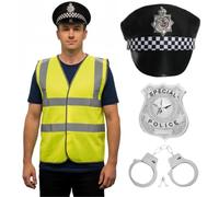 LOVETRENDS Adults Police Costume Set - Hi-Vis Vest, Constable Hat, Badge & Handcuffs - Law Enforcement Fancy Dress Outfit for Halloween, Parties & Cosplay