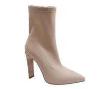 LOVETRENDS Beige Heeled Ankle Boots - 4 Inch Heel Soft Stretch Fabric Sock Boots for Women - Stylish ISAWITFIRST Style Pointed Toe Booties for Nights Out & Parties