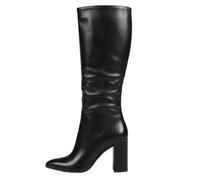 LOVETRENDS Black PU Leather Boots Knee High Heeled - 4.5 Inch Heel, Pointed Toe Fashion Boots - PrettyLittleThing Ladies Dress Boots for Nights Out & Parties