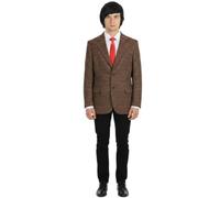 LOVETRENDS British TV Man Classic British Bean Comedy Costume Set - Tweed Jacket, Red Neck Tie and Black Wig - Funny Novelty Awkward Gentleman Character Outfit for Halloween or Parties - Size L/XL