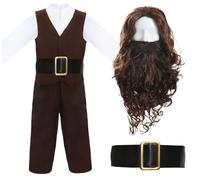 LOVETRENDS Childs Magical Groundskeeper Costume - XLarge - Brown Waistcoat, White undershirt, Brown Trousers, Long Wig and Beard, and Belt - Perfect For World Book Day School Book W ancy Dress