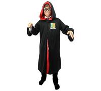 LOVETRENDS Childs Wizard Costume - Small - Black Hooded Robe with Red Lining and Magical School Badge - Kids World Book Day Book Week Halloween Fancy Dress Costume