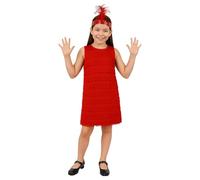 LOVETRENDS Girls Red Flapper Costume - Vintage 1920s Childrens Fancy Dress Costume with Matching Headband - Kid's 20s Dress Up