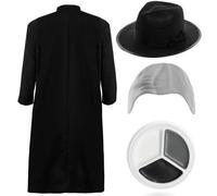 LOVETRENDS Gothic Uncle Halloween Costume for Adults - Includes Black Duster Jacket, Bald Cap, Face Paint & Black Trilby Hat, Spooky Horror Family Fancy Dress Outfit