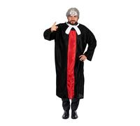 LOVETRENDS Judge Costume - Long Black and Red Robe with White Jabot Collar - Adults Magistrate Court Novelty Fancy Dress Costume