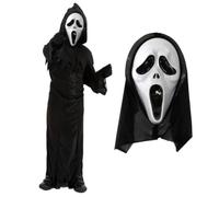 LOVETRENDS Kids Screamer Costume - Black Robe Outfit & Ghost Face Mask - Childs Halloween Fancy Dress