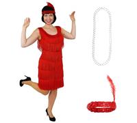 LOVETRENDS Ladies Deluxe Red Flapper Costume - Vintage 1920s Fancy Dress Costume with Matching Headband - Women's 20s Dress Up