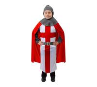 LOVETRENDS Medieval Knight Costume for Kids Crusader Tunic with Red Cape Chainmail Look Hood and Sleeves & 45cm Foam Sword Boys Dress-Up for Halloween World Book Day Themed Parties Fancy Dress