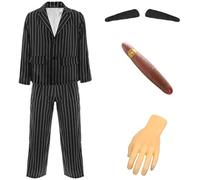 LOVETRENDS Mens Halloween Costume - Small - Pinstripe Suit Jacket and Matching Trousers, Hand Prop, Fake Cigar, Spiv Moustache - Adults Halloween Fancy Dress Costume