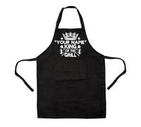 LOVETRENDS Personalised King of the Grill Apron with Any Name Printed - Black BBQ Apron for Him, One Size Adult, Polyester Cooking Apron with Custom Name