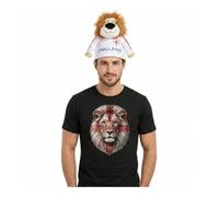 LOVETRENDS Realistic Lion Print Black T-Shirt & Plush Maned Lion Hat - Medium - 2-Piece Adults Costume Set - Novelty Animal Fancy Dress Safari Party Jungle Themed