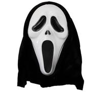 LOVETRENDS Screamer Halloween Mask - Pack Of 1 - White Ghost Face with Black Hood - Perfect for Spooky Dress-Up & Horror-Themed Parties
